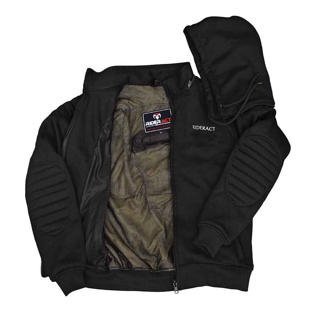RIDERACT® Mens Motorcycle Black Hoodie Rainforced Riders Hoodie With CE Armors L - Picture 7 of 10